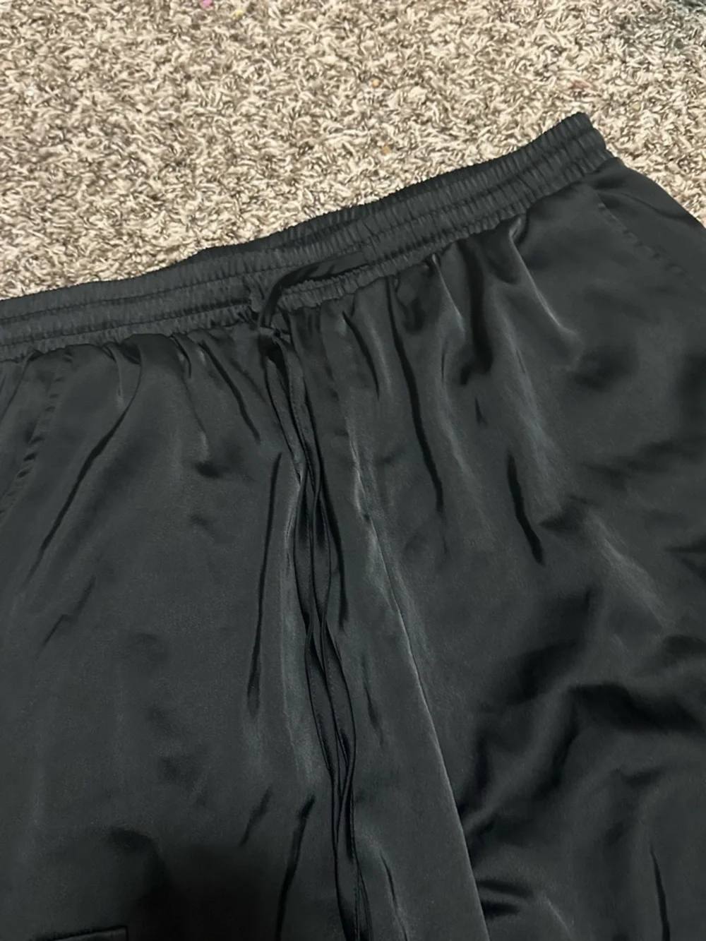 Black Satin cargo joggers size XL New With Tags - 32” waist